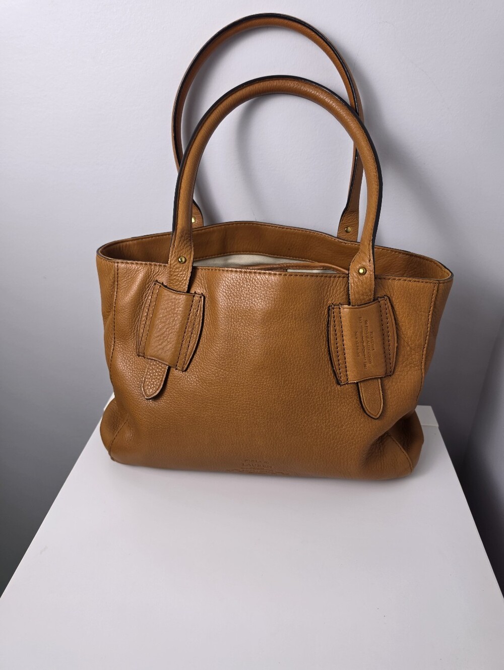 Ralph Lauren Leather Heritage Logo Cognac Tote Satchel Bag - Picture 2 of 16